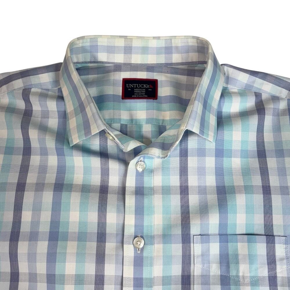 UNTUCKit MEN'S PURPLE/BLUE/WHITE CHECKERED COTTON DRESS SHIRT MEDIUM